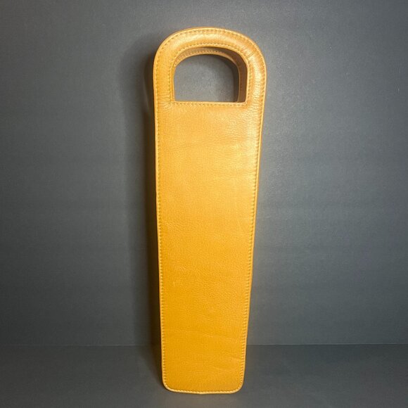 Clava Vachetta Tan Leather Single Wine Bottle Carrier Holder Bag w/ Handle 15" - Picture 1 of 7